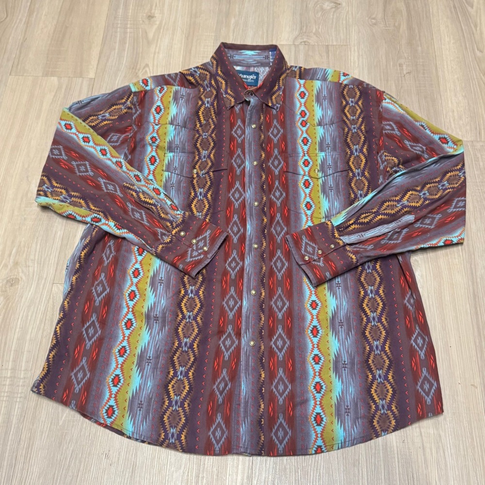 Wrangler Western Shirt Mens XL Aztec Southwestern Pearl Snap Cowboy Rodeo Tribal